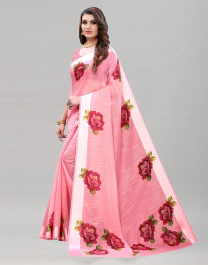 Punch Pink Cotton Printed Saree | 1951S464