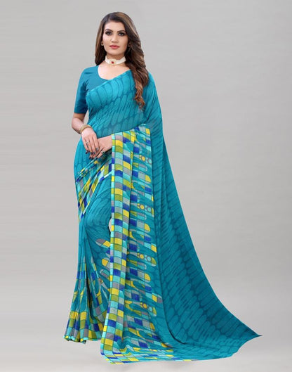 Deful Blue Printed Saree | 1954S314