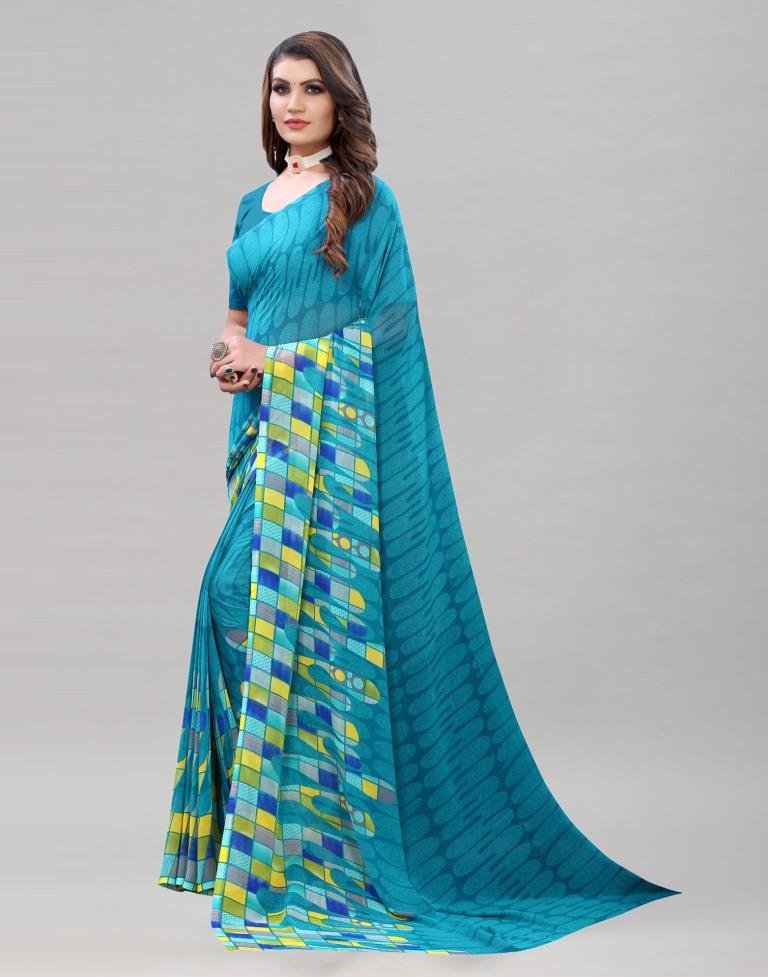 Deful Blue Printed Saree | 1954S314