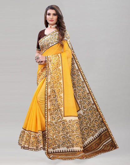 Mustard Yellow Cotton Printed Saree | 1954S318