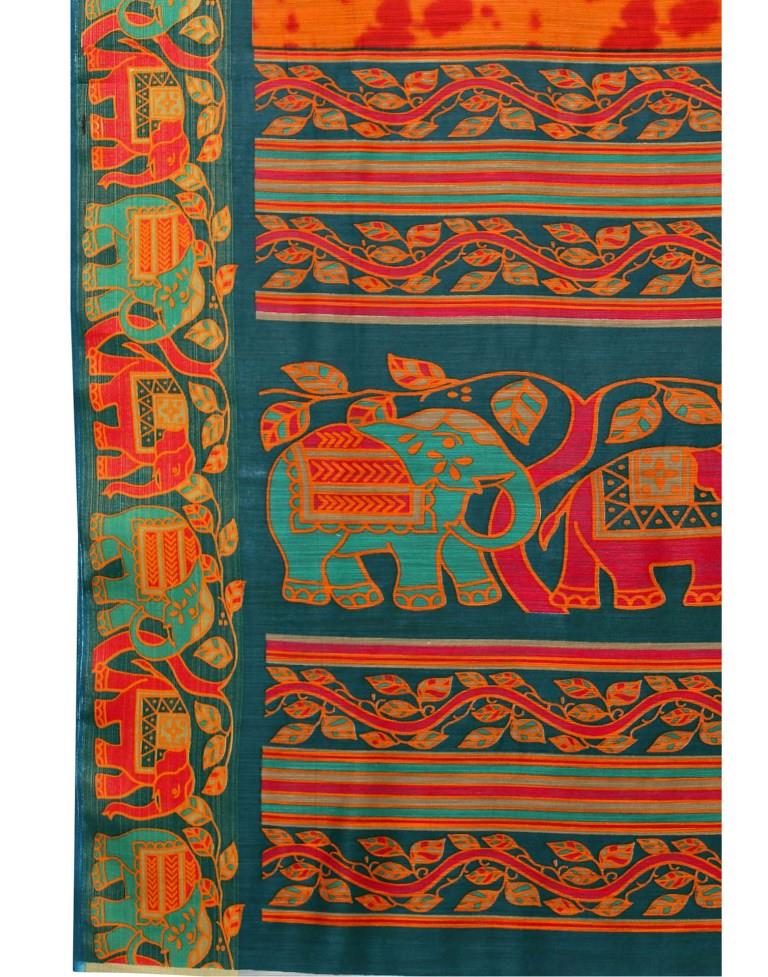 Creative Orange Cotton Printed Saree | 1958S471