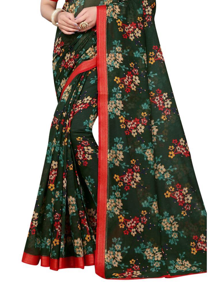 Bottle Green Cotton Printed Saree | 1961S24575