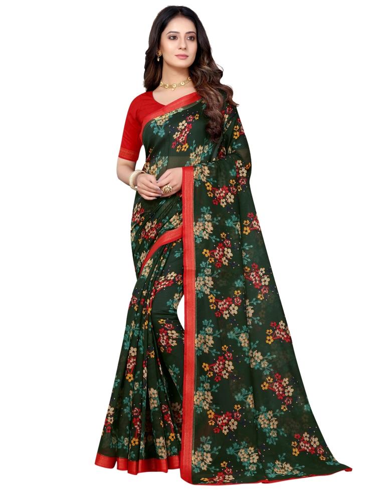 Bottle Green Cotton Printed Saree | 1961S24575