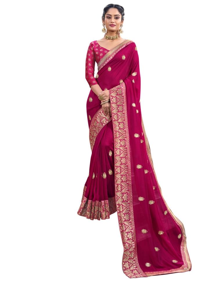 Ruby Pink Embroidered Silk Saree | 1963S81188