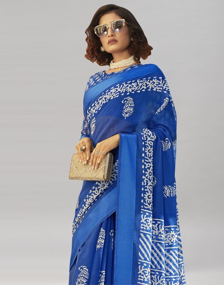 Bedazzling Blue Cotton Printed Saree | 1966S5512