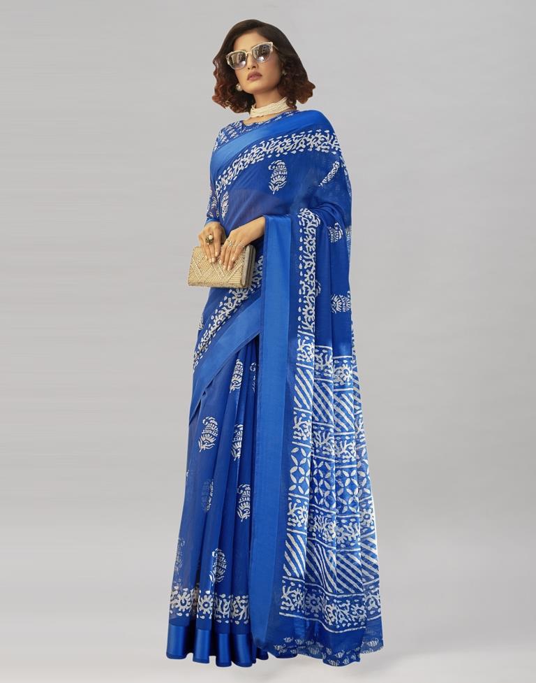 Bedazzling Blue Cotton Printed Saree | 1966S5512