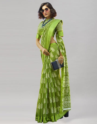 Olive Green Cotton Printed Saree | 1966S5513