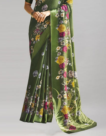 Olive Green Cotton Printed Saree | 1968S6152