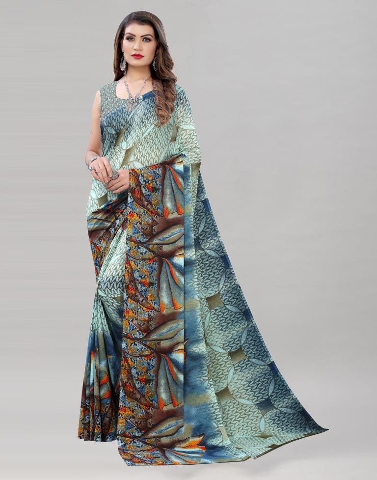 Mint Green Printed Saree | 1973S367