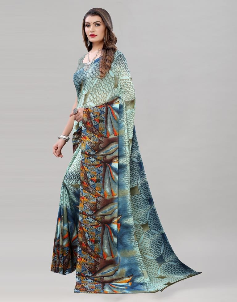 Mint Green Printed Saree | 1973S367