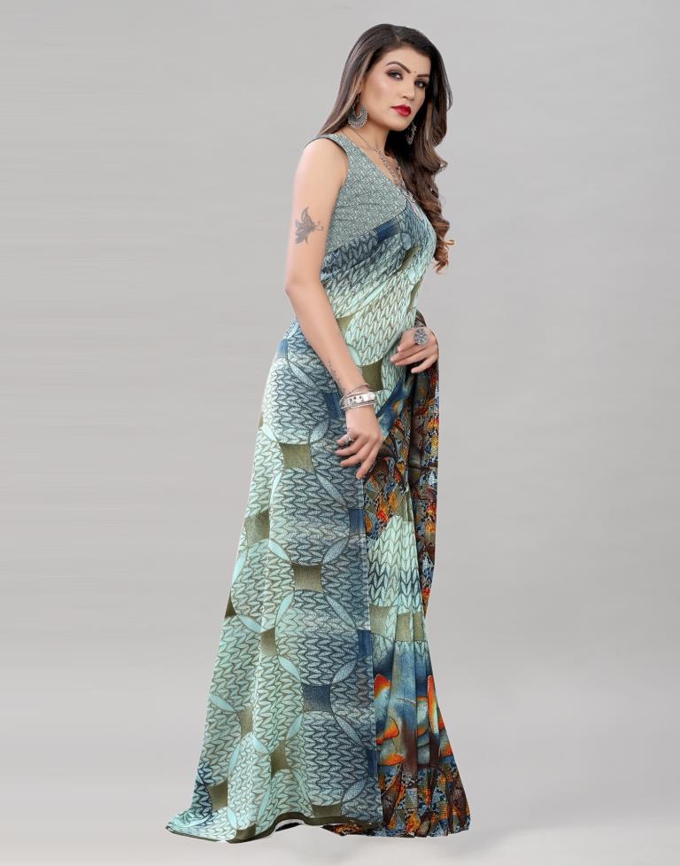 Mint Green Printed Saree | 1973S367