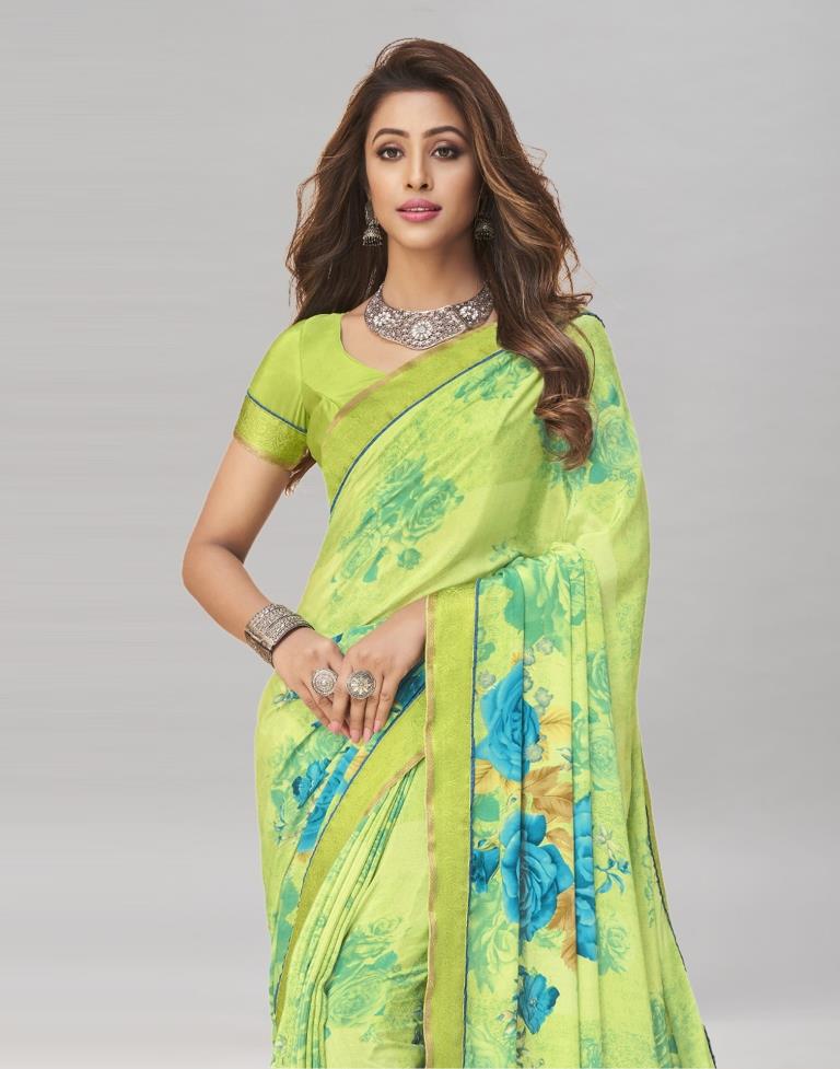 Lime Green Printed Saree | 1974S476