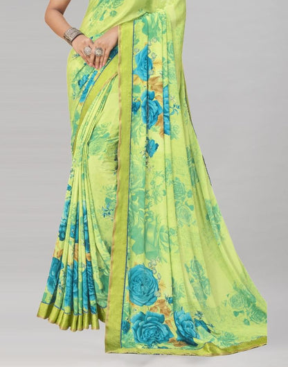 Lime Green Printed Saree | 1974S476