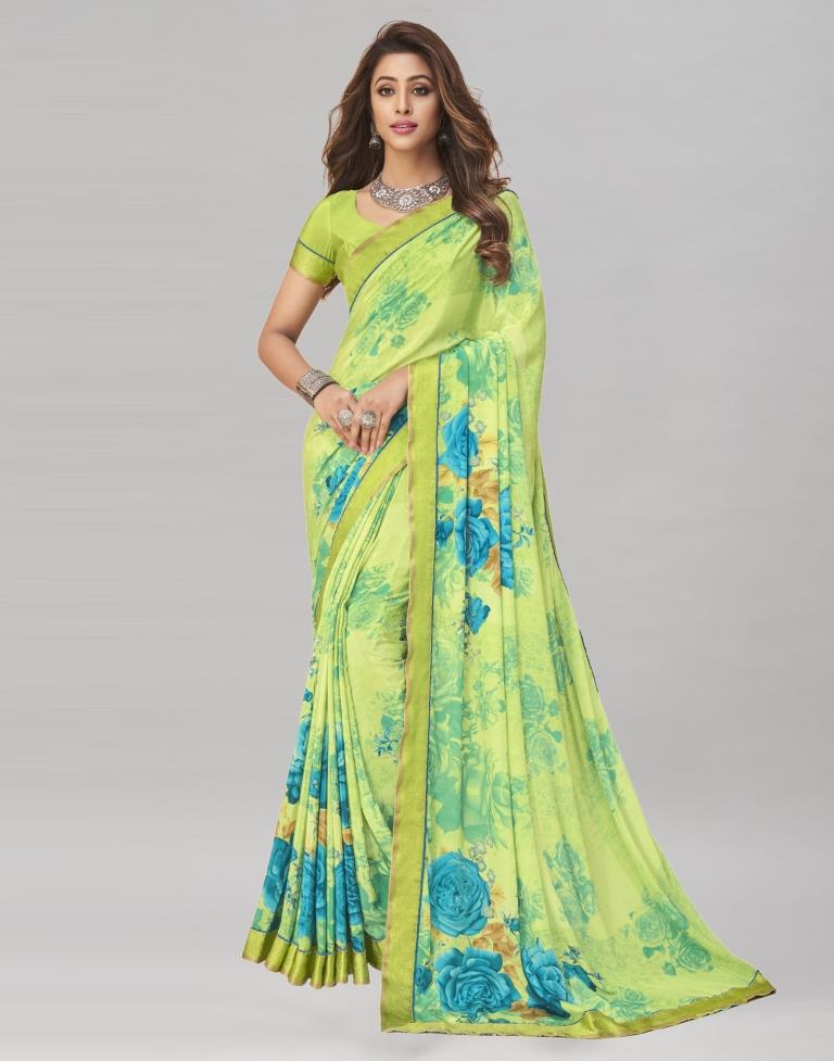 Lime Green Printed Saree | 1974S476