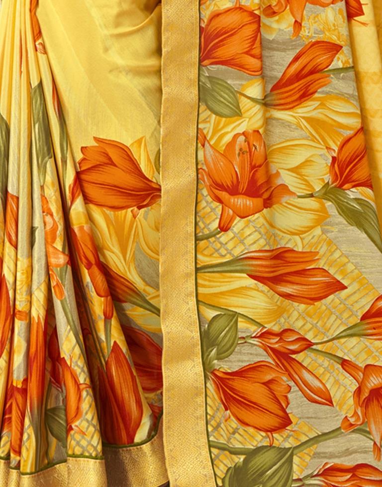 Sleek Yellow Printed Saree | 1974S481