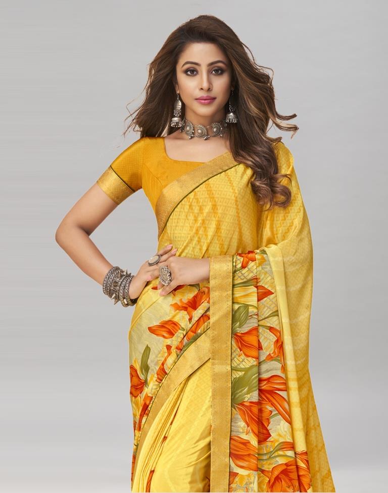 Sleek Yellow Printed Saree | 1974S481