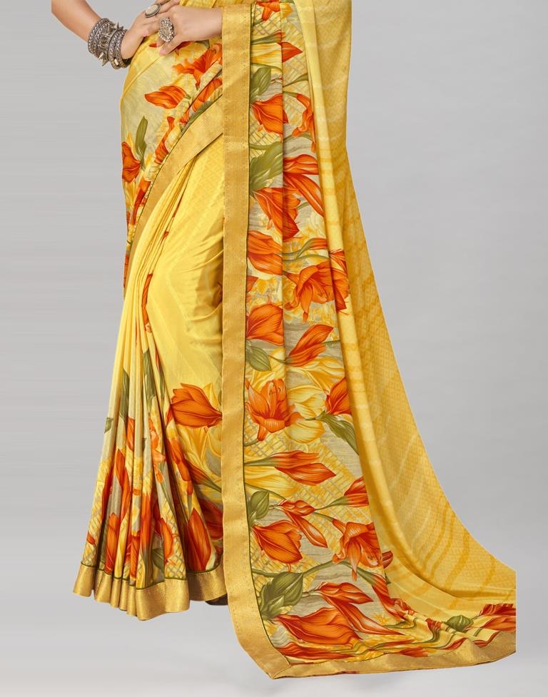 Sleek Yellow Printed Saree | 1974S481