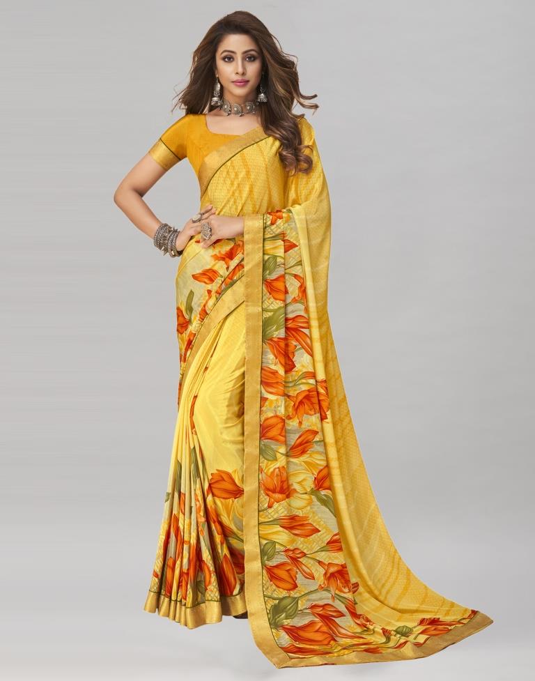 Sleek Yellow Printed Saree | 1974S481