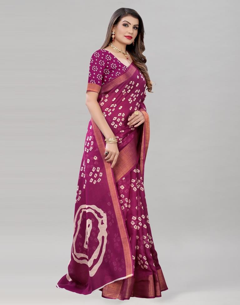 Wine Cotton Bandhani Saree | 1985S488