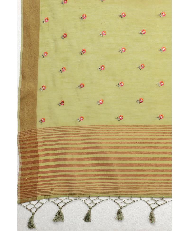 Pista Green Embroidered Cotton Saree | 1987S285