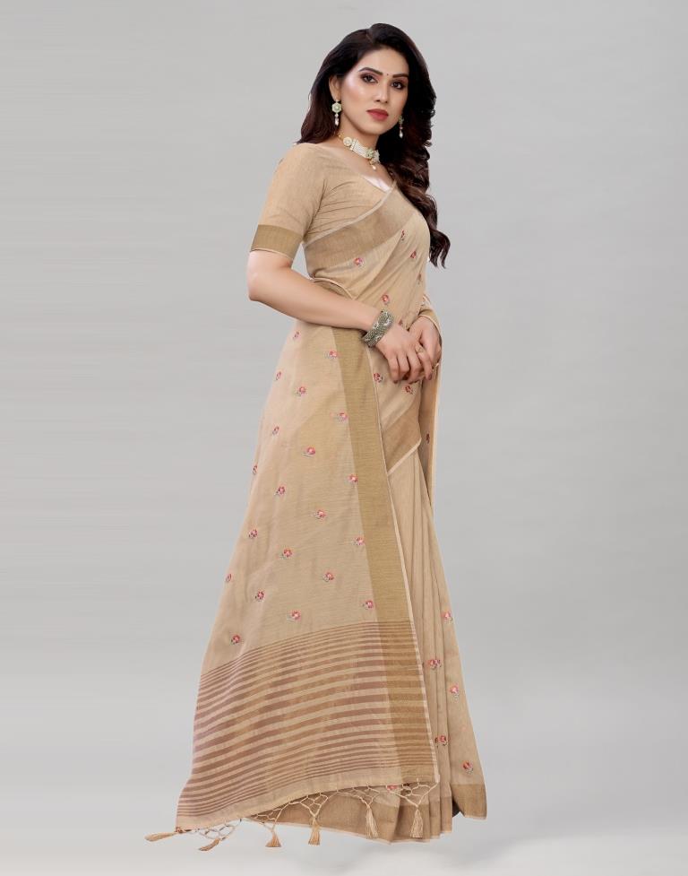 Brown Embroidered Cotton Saree | 1987S287