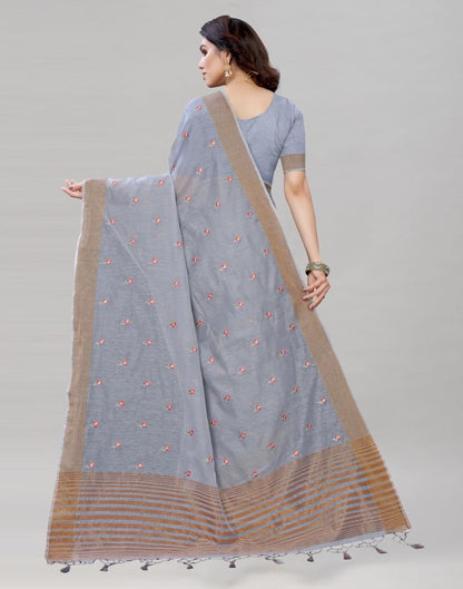 Grey Embroidered Cotton Saree | 1987S288