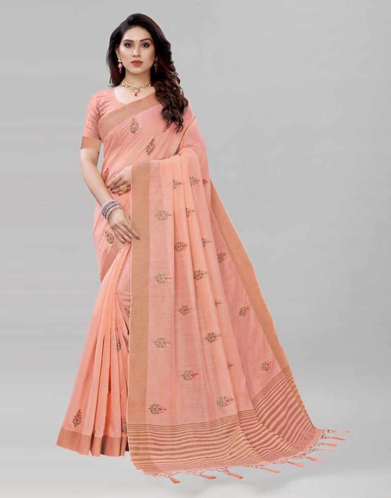 Pink Embroidered Cotton Saree | 1987S290