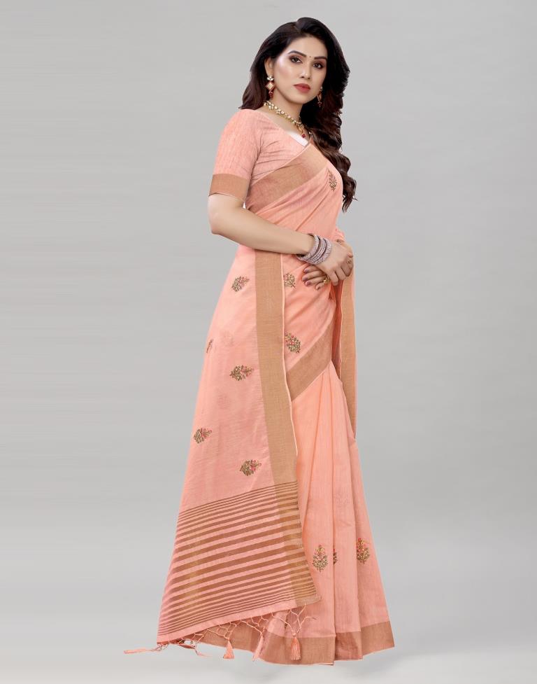 Pink Embroidered Cotton Saree | 1987S290