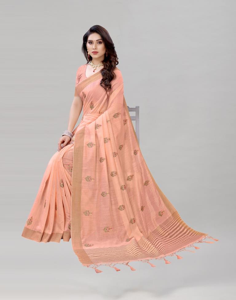 Pink Embroidered Cotton Saree | 1987S290