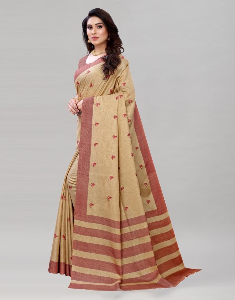 Camel Brown Embroidered Silk Saree | 1988S313