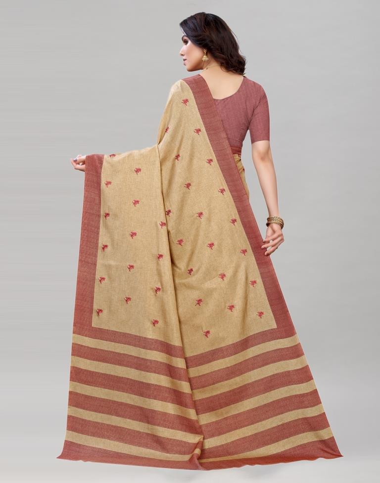 Camel Brown Embroidered Silk Saree | 1988S313
