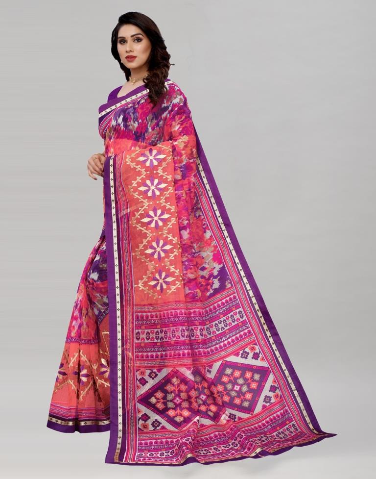 Violet Cotton Embroidery Saree | 1990S334