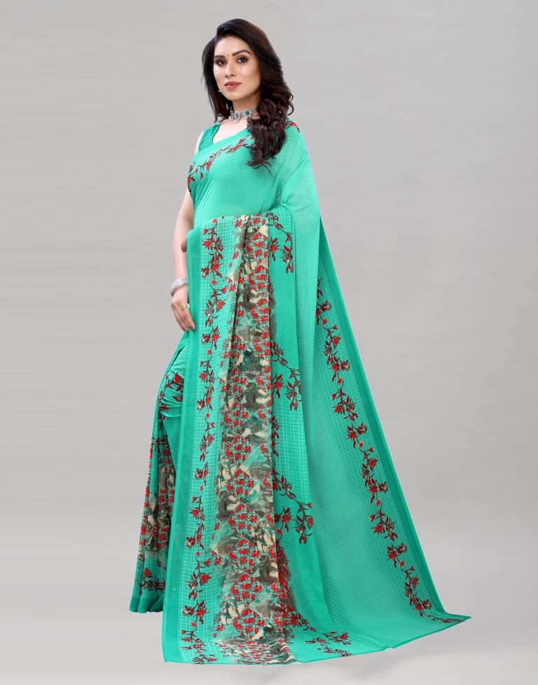 Glorious Persian Green Printed Saree | 1994S403