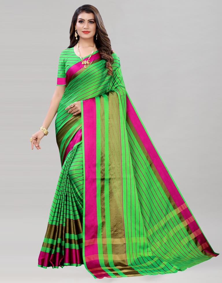 Parrot Green Hand Woven Silk Saree | 2009S772