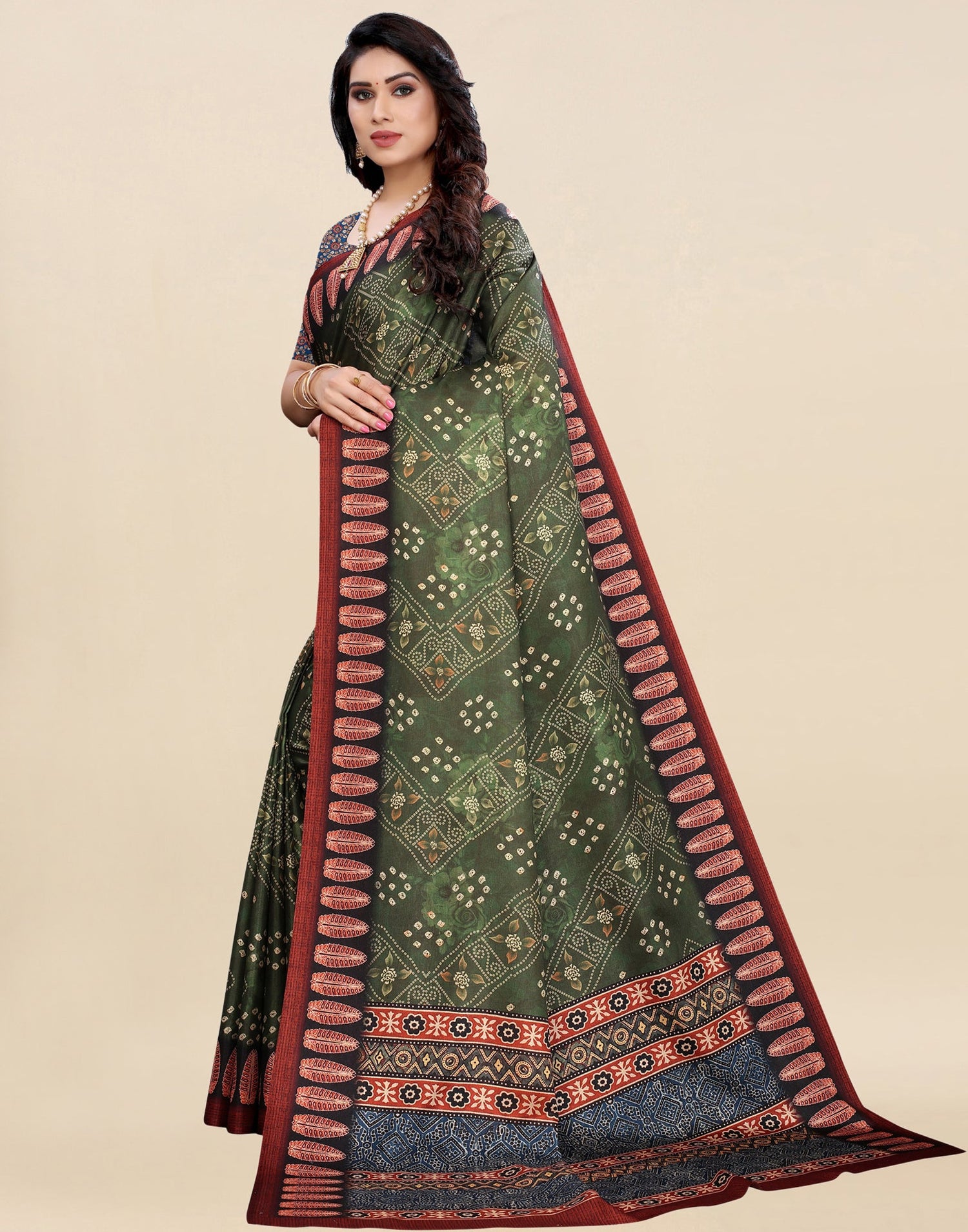 Green Bandhani Printed Saree | 2011S251
