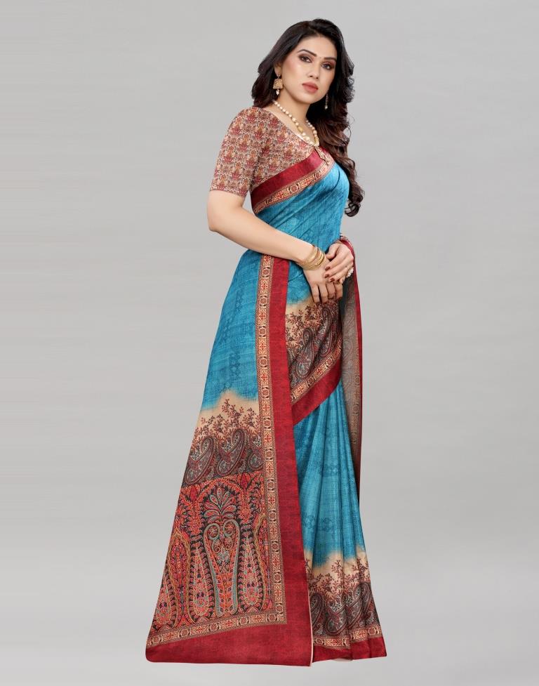 Blue Silk Printed Saree | 2011S250