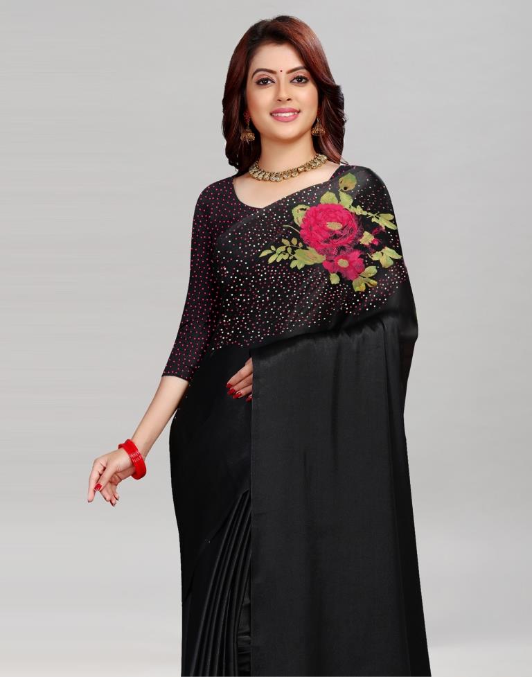 Refreshing Black Silk Printed Saree | 2014S384