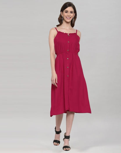 Hot Pink Coloured Rayon Slub Solid Dress  | SLV202TK3023