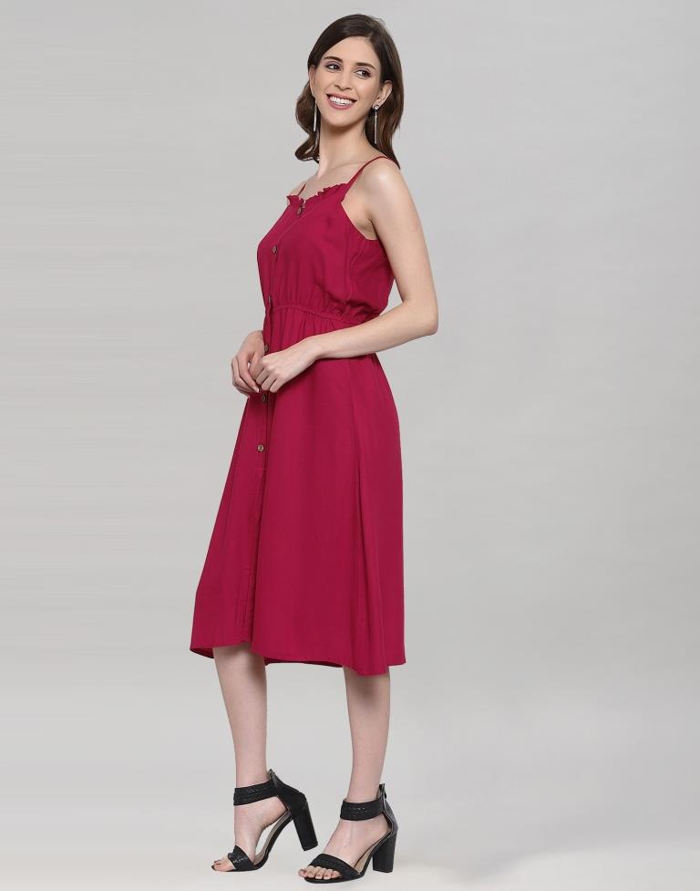 Hot Pink Coloured Rayon Slub Solid Dress  | SLV202TK3023