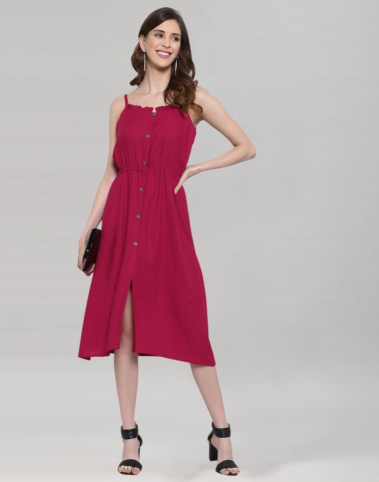 Hot Pink Coloured Rayon Slub Solid Dress  | SLV202TK3023