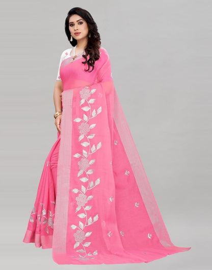 Pink Embroidered Cotton Saree | 2036S603