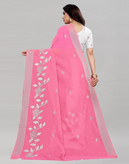 Pink Embroidered Cotton Saree | 2036S603
