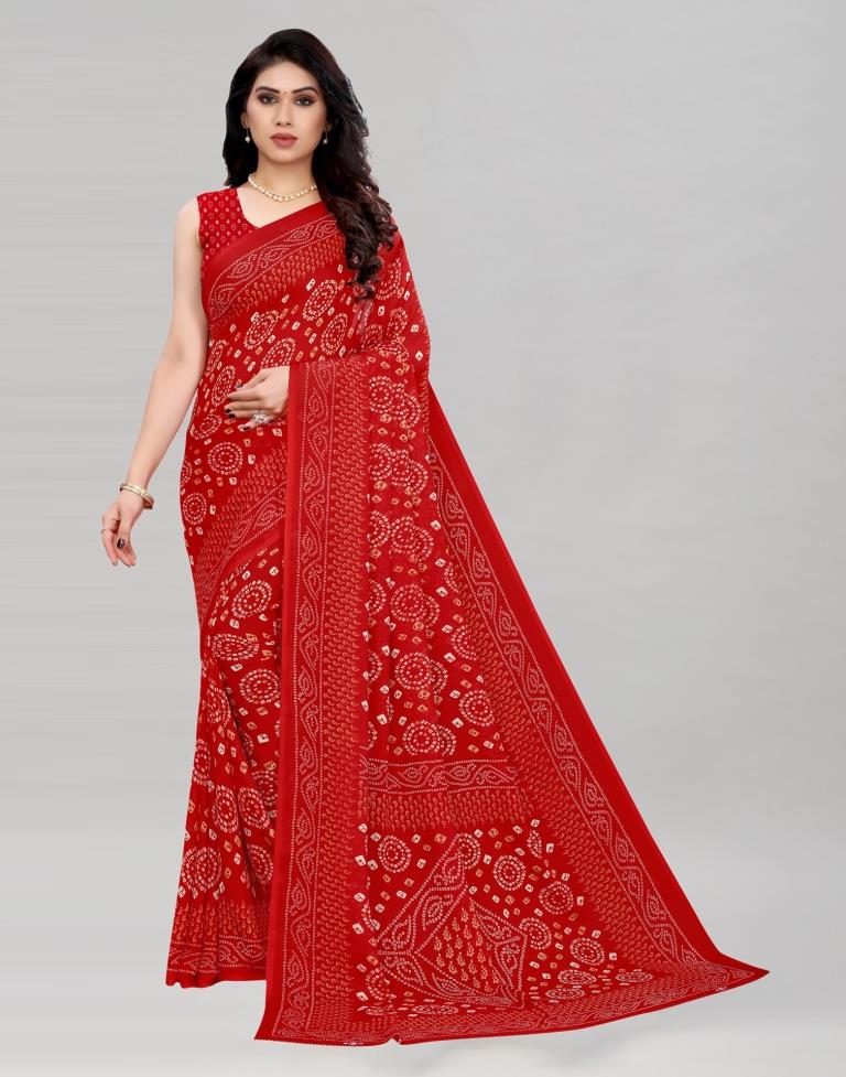 Ruby Red Printed Saree | 2041S571