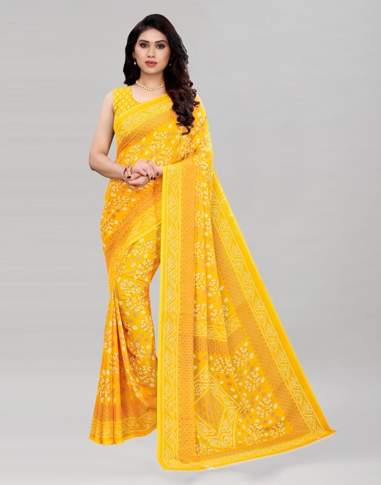 Imperial Yellow Printed Saree | 2041S572