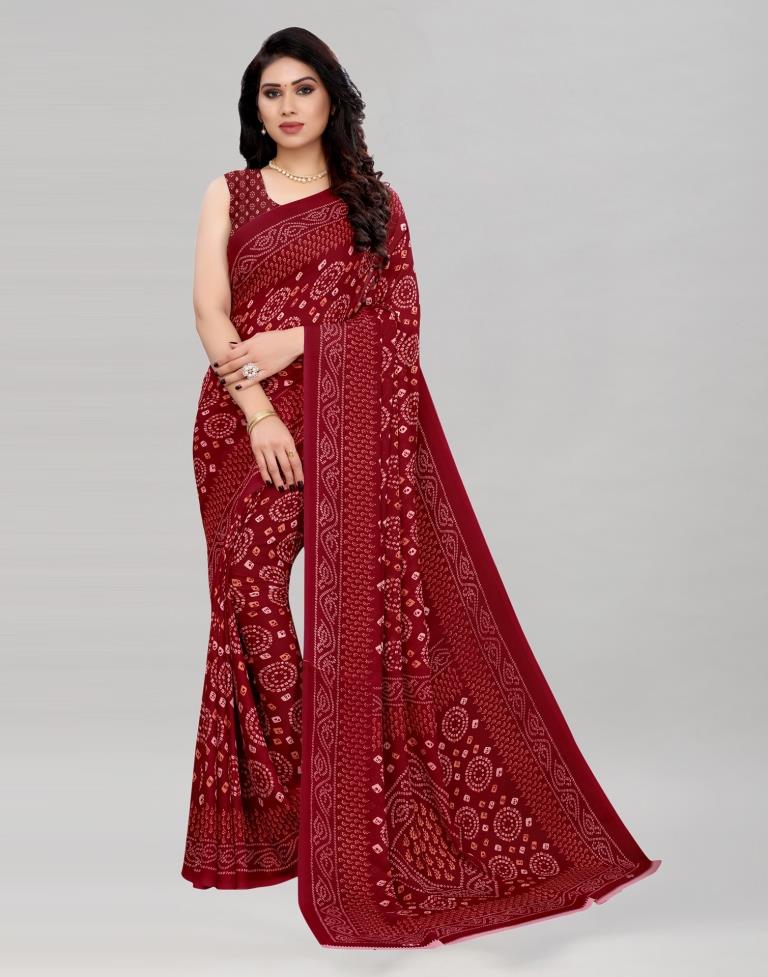 Vintage Maroon Printed Saree | 2041S573