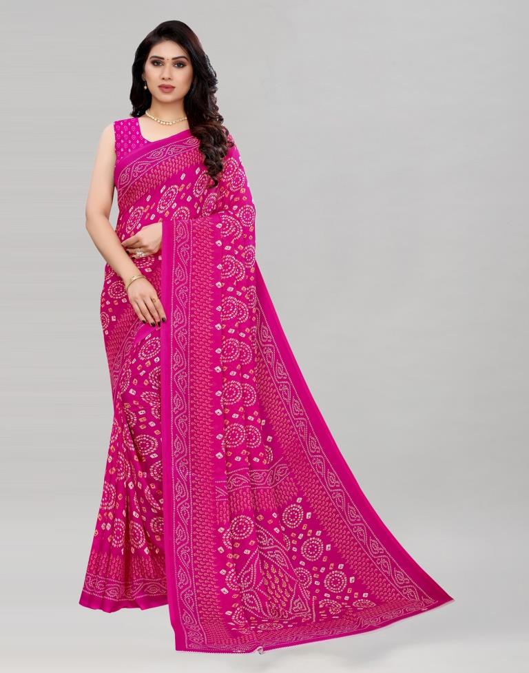 Valiant Hot Pink Printed Saree | 2041S574