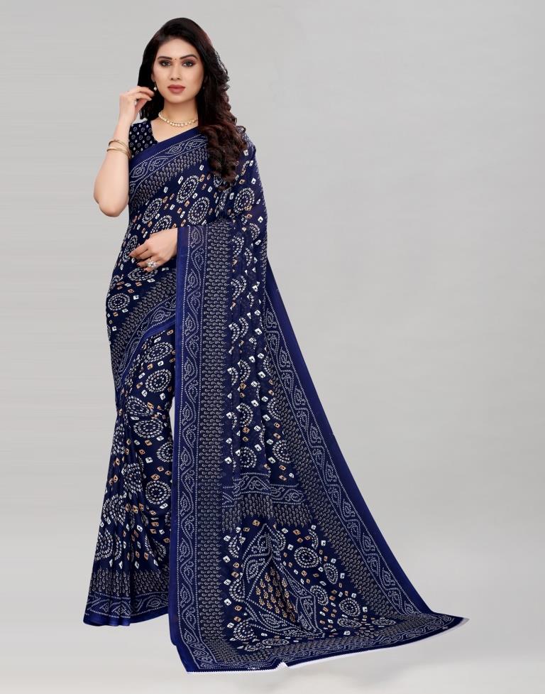 Glistening Navy Blue Printed Saree | 2041S575