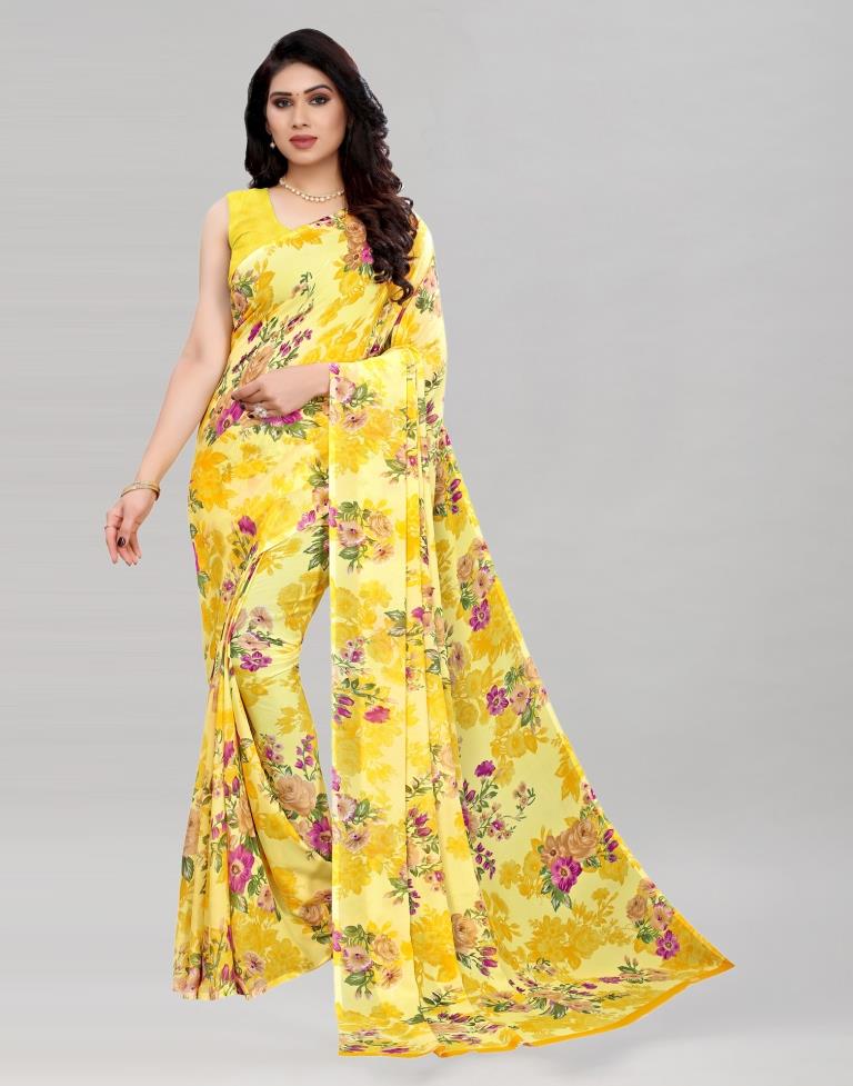 Whimsical Yellow Printed Saree | 2041S577