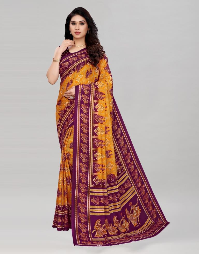 Flamboyant Mustard Yellow Printed Saree | 2041S578