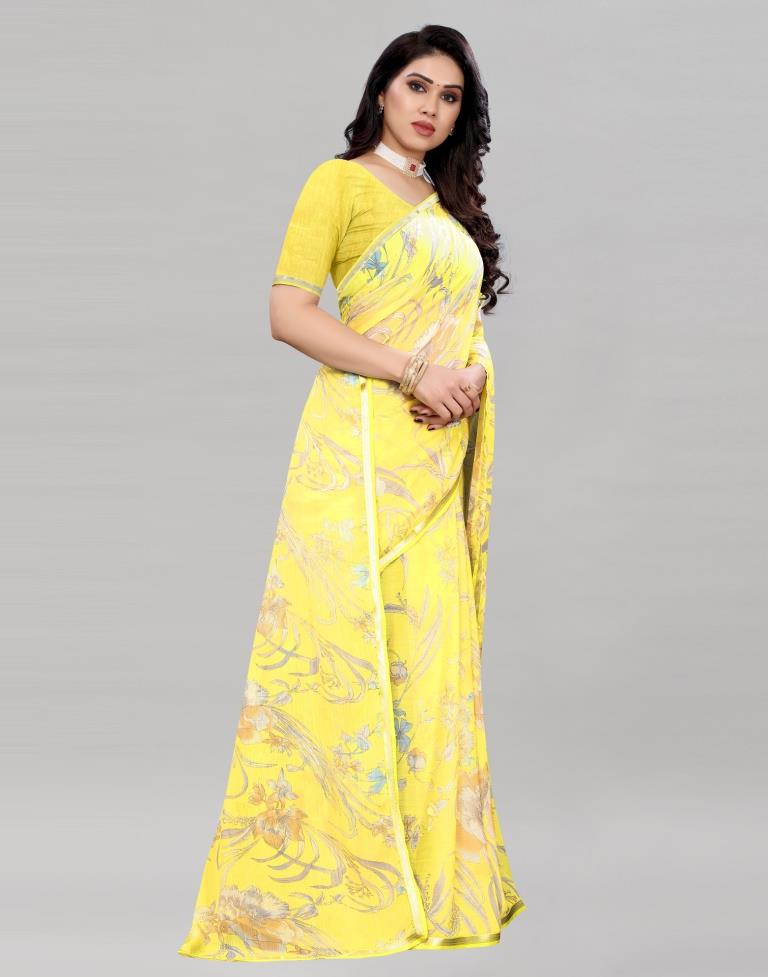 Fab Lemon Yellow Printed Saree | 2044S368